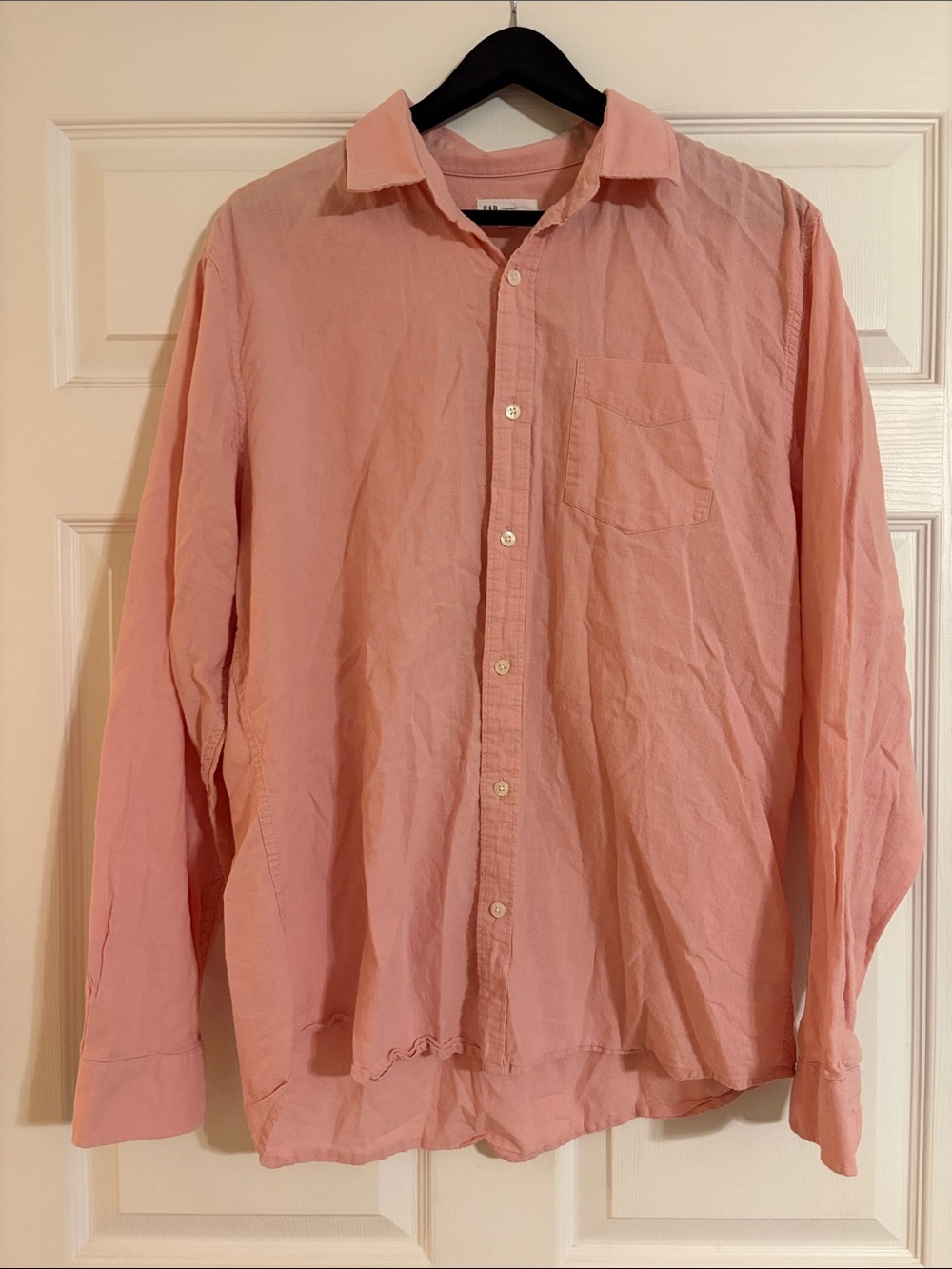 GAP Men's Standard Fit Linen Cotton Pink Long Sleeve Button Down Shirt L